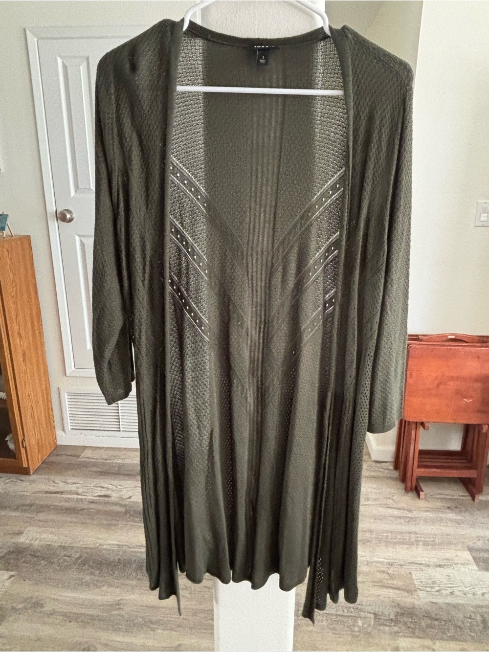 torrid Olive Green Long Open-Front Knit Cardigan